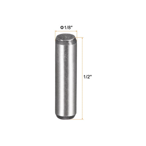 Dowel Pins One Eighth Inch By One Half Inch Heat Treated Alloy Steel For Extra Hardness And Precise Alignment With Bright Finish Rust Resistant Twenty Count Smooth Finish For Easy Insertion And Long Lasting Durable Performance shown