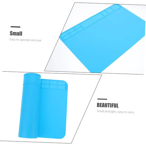 Heavy Duty Silicone Soldering Mat Heat Resistant Workbench Repair Pad For Phones Tablets PC And Watches Top Shelf Non Slip Tech Workshop Desk Gear No Hassle, blue color, small size, flexible design.