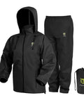 Heavy Duty Waterproof Rain Suit For All Weather Lightweight Breathable Rainwear With Sealed Seams Keeps You Dry In Light Or Heavy Rain Beats The Rain Black Size L For Outdoor Work And Hiking, shown with hood and storage bag