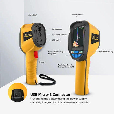 Portable Handheld Infrared Thermal Imager With Laser Pointer, 160 By 120 IR Resolution, front and side view