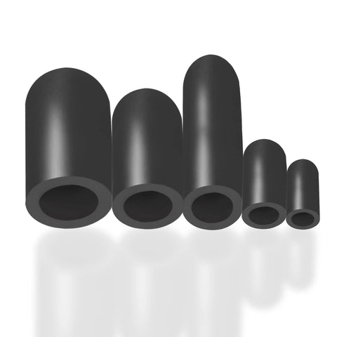 Vacuum hose caps, six black rubber caps, assorted sizes (front view)