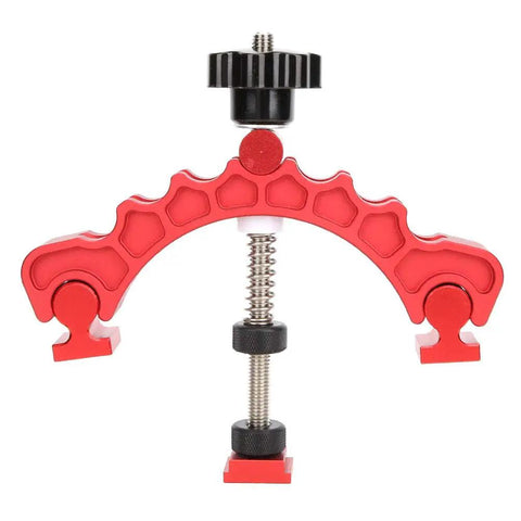 Heavy Duty Aluminum T Track Clamp for Woodworking with Adjustable T Slot and Pivot Points shown from front view