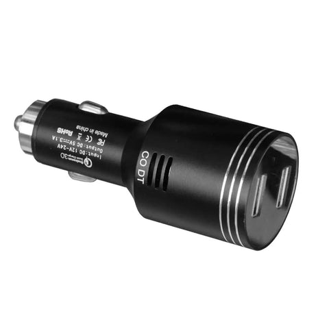 Side view of Dual USB Car Charger With Quick Charge 3.0, 2 USB Ports, In Car Carbon Monoxide Alarm With LCD Display, High Sensitivity CO Detector
