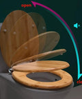 Heavy Duty Solid Wood Elongated Toilet Seat With Smooth Soft Close Lid Quick Release Hardware And Nonslamming Design showing smooth closing action.