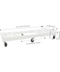 Heavy Duty 2000 Lbs Capacity Moving Dolly With 6 Smooth Wheels And 3 Brakes, Adjustable Telescoping Steel Furniture Mover For Frige And Washer, Super Tough White Roller Cart For Office Moves with measurements.
