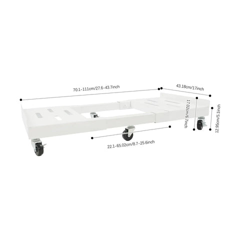 Heavy Duty 2000 Lbs Capacity Moving Dolly With 6 Smooth Wheels And 3 Brakes, Adjustable Telescoping Steel Furniture Mover For Frige And Washer, Super Tough White Roller Cart For Office Moves with measurements.