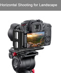 Versatile DSLR L Bracket For Quick Portrait To Landscape Swaps With Quick Release Plate on Canon camera for horizontal shooting