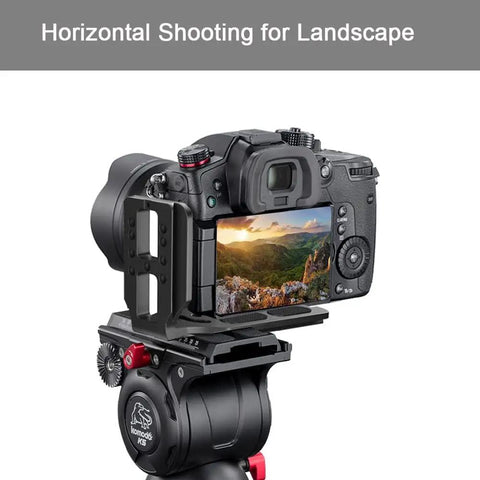 Versatile DSLR L Bracket For Quick Portrait To Landscape Swaps With Quick Release Plate on Canon camera for horizontal shooting