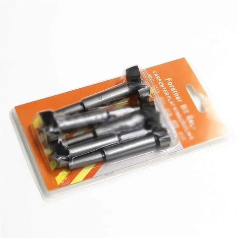 Heavy Duty Forstner Bit Set With Carbide Tips And High Speed Steel Shank Smooth As Silk Wood Drill Bits 15mm To 35mm five piece kit in packaging.