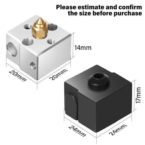 Ender 3 V3 SE Silicone Sock 4 Pack Hotend Block Cover Insulation dimensions illustration with metal and silicone parts