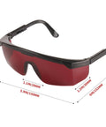 Hella Clear Adjustable Safety Glasses For Green Or Red Laser Alignment With Cross And Multi Line Filter No Sweat Grip Anti Drop Lanyard And Nifty Travel Pouch For Job Sites, shown from the side with red lenses.