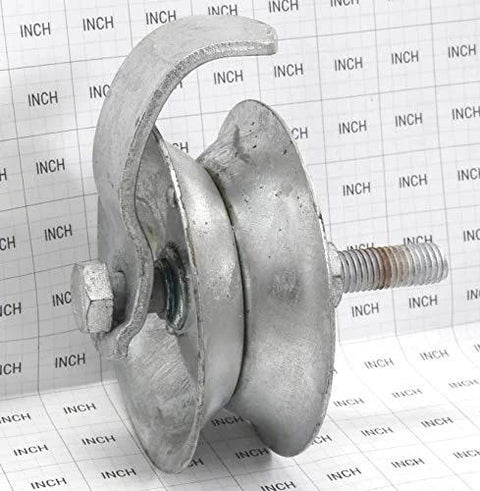 5-inch galvanized steel pipe track roller assembly for 1 5/8 in O.D. pipe, side view