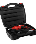 Tough As Nails Corded Hammer Drill With 100 Piece Bit Set, 7.5 Amp Variable Speed in black carrying case, ready for use.