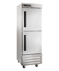 Heavy Duty Commercial Reach In Freezer 23 Inch Single Section Right Hinged Split Doors Electronic Led Controls in stainless steel.