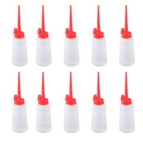 10 Pack Sewing Machine Oil Dispensers With Long Angled Tips, 160ml Plastic Oil Bottles For Precise Lubrication, No Clog Quick Flow Oiler Set For Home, Shop And Factory Use, top view
