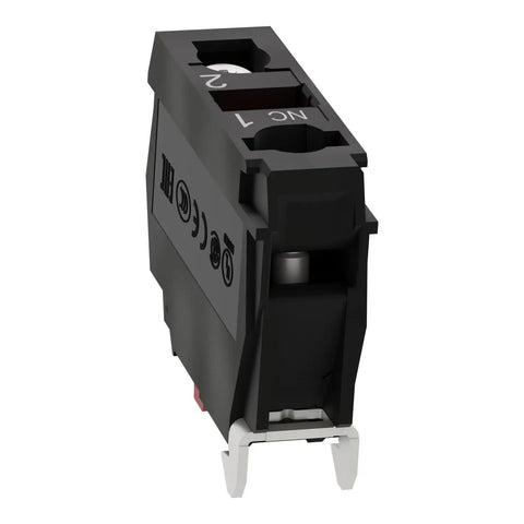 Harmony XB4 Single Contact Block For Industrial Machines And Control Panels 1NC Screw Clamp Terminal shown in side view