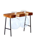 Glass Propagation Terrarium Planter Stations Stand for Desktop Indoor Hydroponics with wooden frame and bulb vases