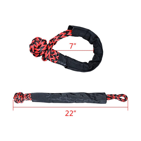 Four Piece Intertwine Black And Red Soft Shackle Rope Set With Protective Sleeve For Off Road Recovery And Towing 38000 Lbs Breaking Strength