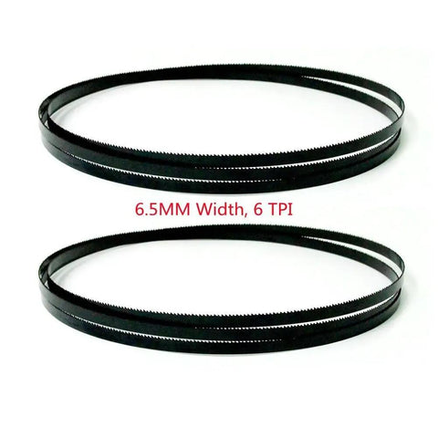 Top Shelf Sk5 Carbon Steel Bandsaw Blades Two Pack compatible with Scheppach, 6.5mm wide, 6 TPI for woodworking.