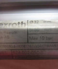 Label on Industrial Hydraulic Cylinder With 32 mm Bore And 150 mm Stroke, Maximum 10 Bar Pressure, Part Number 524-002-050-0