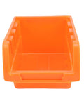 Front view of orange bin from Wall Mounted Hardware Storage Bins Set With 8 Stackable Bins And 3 Tracks For Garage Organization
