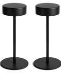Set of two sturdy metal hat stands for desk or shelf with black finish, displaying caps and fedoras, stable desktop rack