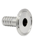 Sanitary fitting 1.5-inch tri-clamp to 3/4-inch hose barb, 304 stainless steel, front view