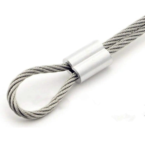1/8 Inch Aluminum Crimping Sleeve Set For Wire Rope And Cable, Gritted Loop Ferrules, Durable Aluminum Crimp Ferrules, Easy To Use With Vise Or Pliers, Ideal For Dog Leashes And Cable Lines, 100 Pieces looped wire rope with aluminum crimp sleeve
