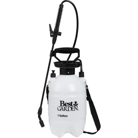 1 Gallon Garden Sprayer With Fiberglass Wand For Home Yard Tasks, showing polyethylene tank with black handle and hose attachment.