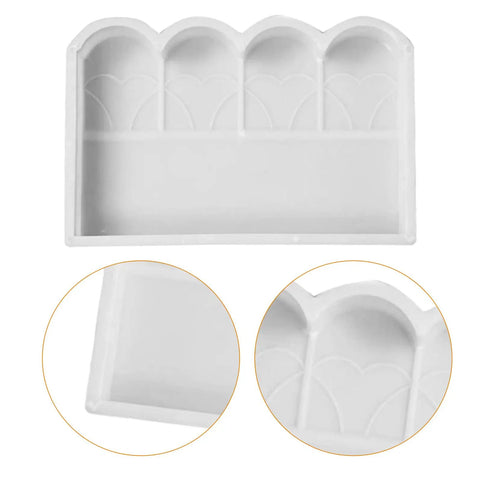 Garden Fence Concrete Mold For DIY Projects Reusable Plastic Cement Brick Mold For Courtyard Rail Patio Sidewalk Lawn Edging 17.32x11.69 Inch Form Kit Easy Pour Accurate Shapes, showing white mold with detailed edges.