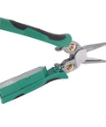 Pro Hardened Wire Strippers And Voltage Tester Electrical Pliers with green handles for precise cable trimming and crimping.