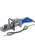 AOXHUGB Portable Electric Rebar Bender For 16Mm Steel Bars showing hydraulic machine with blue handle and metal clamp design.