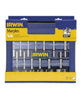 IRWIN Marples Forstner Bit Set, 14-piece carbon steel wood drill bits in blue/yellow packaging with IRWIN logo