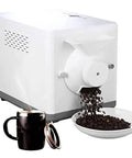 No Hassle Home Coffee Bean Roaster With Precise Temp Control And Even Stir For Deep Flavor Development pouring roasted beans into a bowl.
