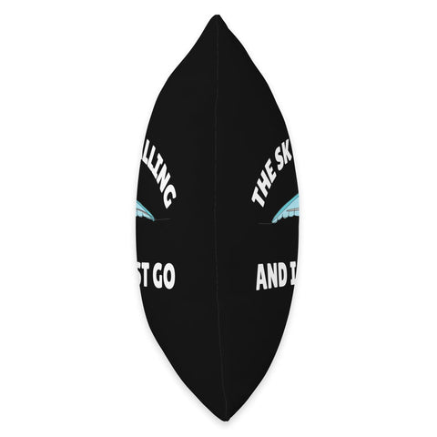 Side view of black polyester Hang Gliding Throw Pillow For Men And Women With The Sky Is Calling And I Must Go A Funny Art Gift Idea