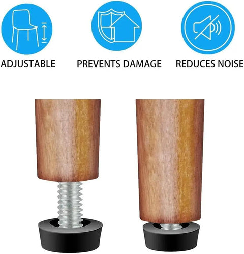 Close-up view of One Quarter Inch Threaded Furniture Feet Levelers 20 Pack Adjustable with inserts, shown preventing damage and reducing noise.