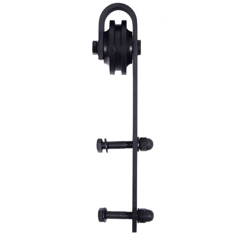 Front view of Arrow Shape Carbon Steel Barn Door Rollers Set For Top Mount Sliding Doors Durable Pair With Adjustable Positioning