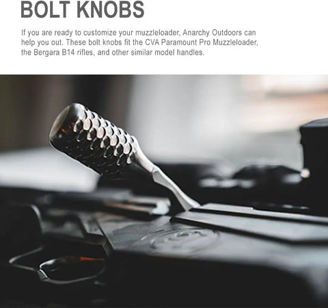 Close-up of M6x1 Bolt Knobs Dragon Scale Red Long For Rifles With Universal Thread Fit Beefed Up Textured Grip on a rifle