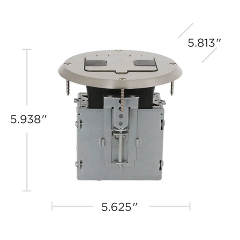 Dimensions of Floor Kit With Recessed Duplex 15A TR Device And Adjustable Steel Box 1 Gang Nickel Finish Tamper Resistant Receptacle