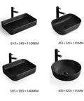 Top Notch Rectangular Ceramic Vessel Sink Above Counter Basins Smooth Black Finish Built Tough Against Scratches And Stains with various sizes.