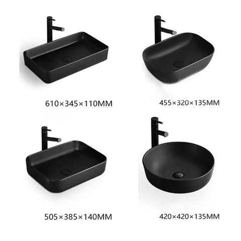 Top Notch Rectangular Ceramic Vessel Sink Above Counter Basins Smooth Black Finish Built Tough Against Scratches And Stains with various sizes.