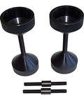 Extra Large Threaded Two Hole Pins Five Eighths To Three Inches Long Hardened Steel Double Lead Threads For A Rock Solid Hold Heavy Duty Machinery Pin Set For Tough Jobs. Image shows two large black pins with double end threads, designed for heavy machinery use.