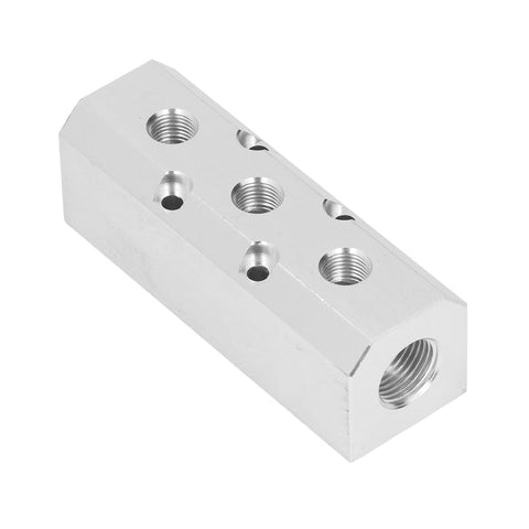 Heavy Duty High Flow Aluminum Pneumatic Block With 40x40mm Footprint G1/2 Inlet And G1/4 Outlet High Pressure Air Distribution Block