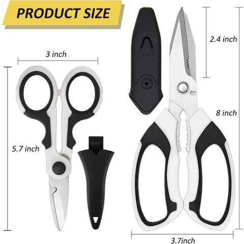 Heavy Duty Scissors Set With Ultra Sharp Stainless Steel Blades And Protective Cover For Easy Cutting Cardboard Wires Fabric