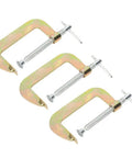 Get These Heavy Duty Woodworking C Clamps The Ultimate Grip Holder For Your Carpenter Tools And Welding Projects With Thicker Threads And Heat Treated Steel Body For A Tougher Work Flow, three clamps with metallic finish.