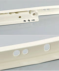 Close-up view of smooth drawer slides and cabinet rails for kitchen, office, and workshop gear, 20 inch double roller sliding tracks.