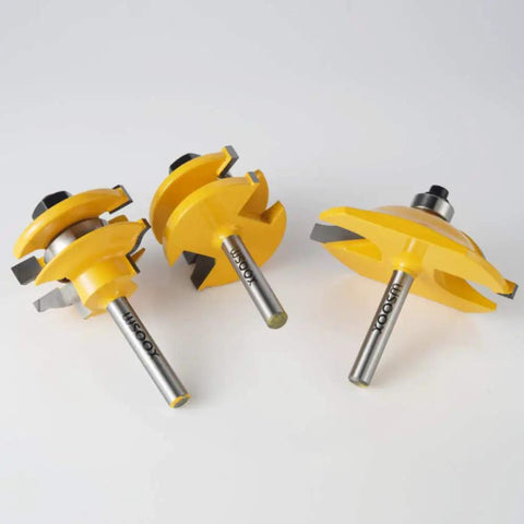 Three Piece Raised Panel Cabinet Door Router Bit Set With Ogee Rail And Stile For Woodworking, Pro Grade Carbide Cutters, 1/4 Inch Shank