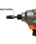 All In One Flip Socket Set With Magnetic One Fourth Inch Bit Holder And Five Sixteenth Inch Hex, Two Inch Impact Shaft attached to drill