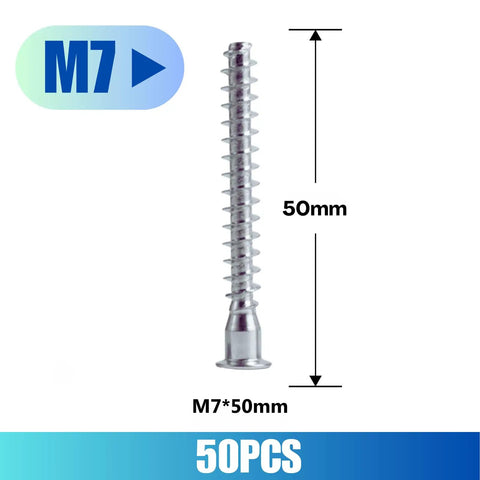 Heavy Duty M7 X 50mm Hex Socket Countersunk Self-Tapping Furniture Screws, Carbon Steel, Zinc Plated, 50 Pack