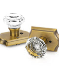 Octagonal Crystal Door Knobs Set Five Pack With Privacy Lock For Bedroom And Bathroom, Antique Bronze Rosette Finish